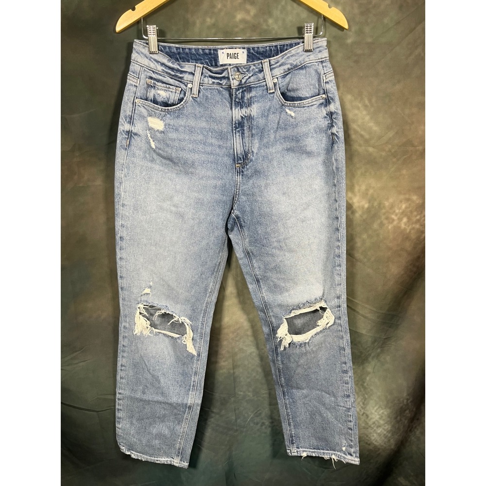 Paige Noella High Rise Straight Leg Jeans Ravenna Destructed Light Wash 28